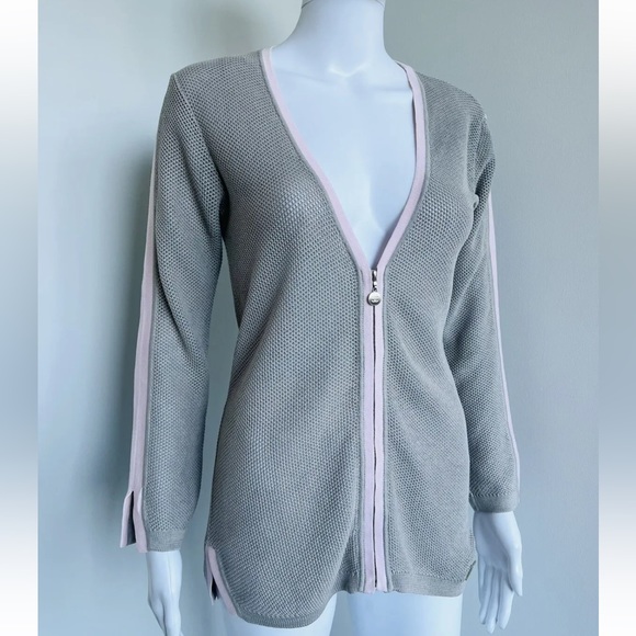 Chanel Spring 2003 03P size 42 jacket grey pink cotton Sports Zip front Logo - Picture 5 of 10